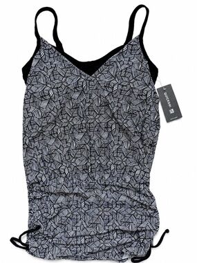 Athleta NWT Laguna Side Scrunch Tankini Swim Top 34B/C Black White Geometric